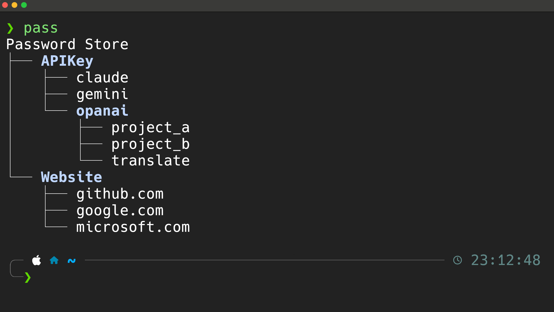 列出所有密碼的截圖